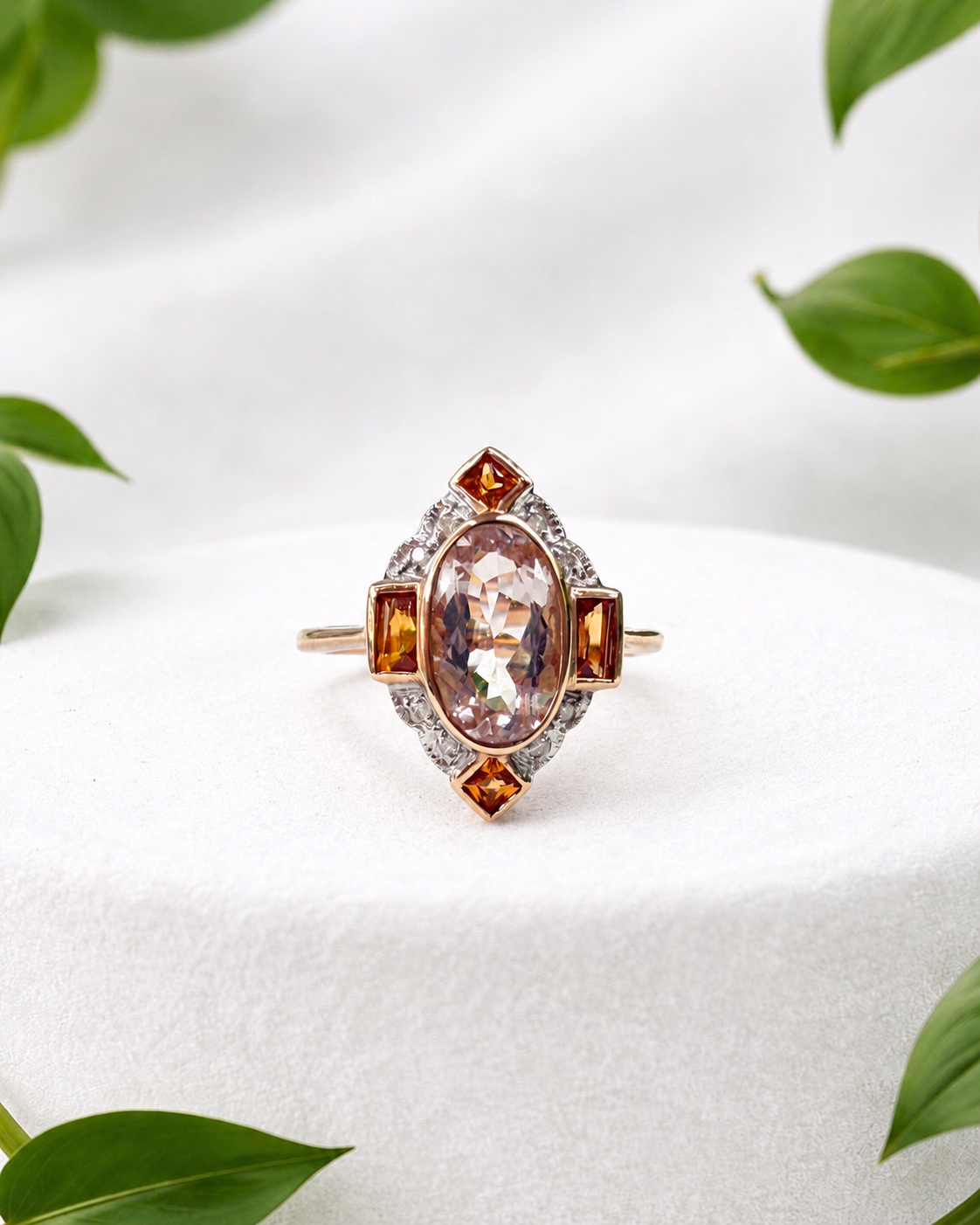 Morganite, Citrine and Diamond Ring