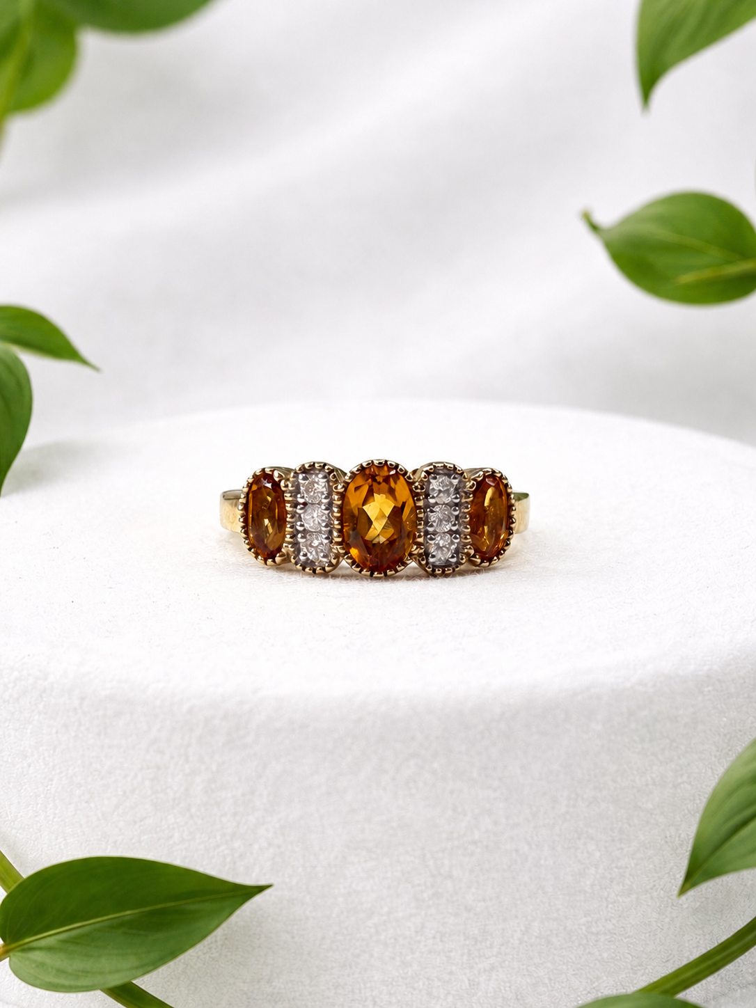 Yellow Topaz and Diamond Ring
