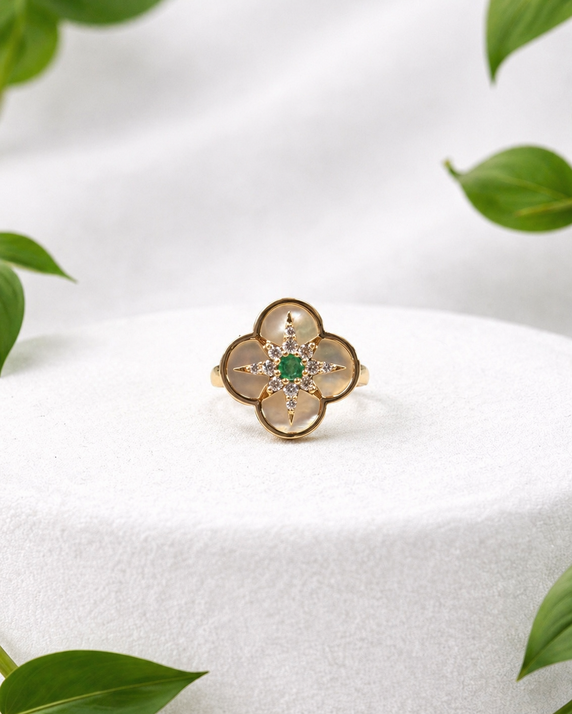 Pearl, Emerald and Diamond Ring