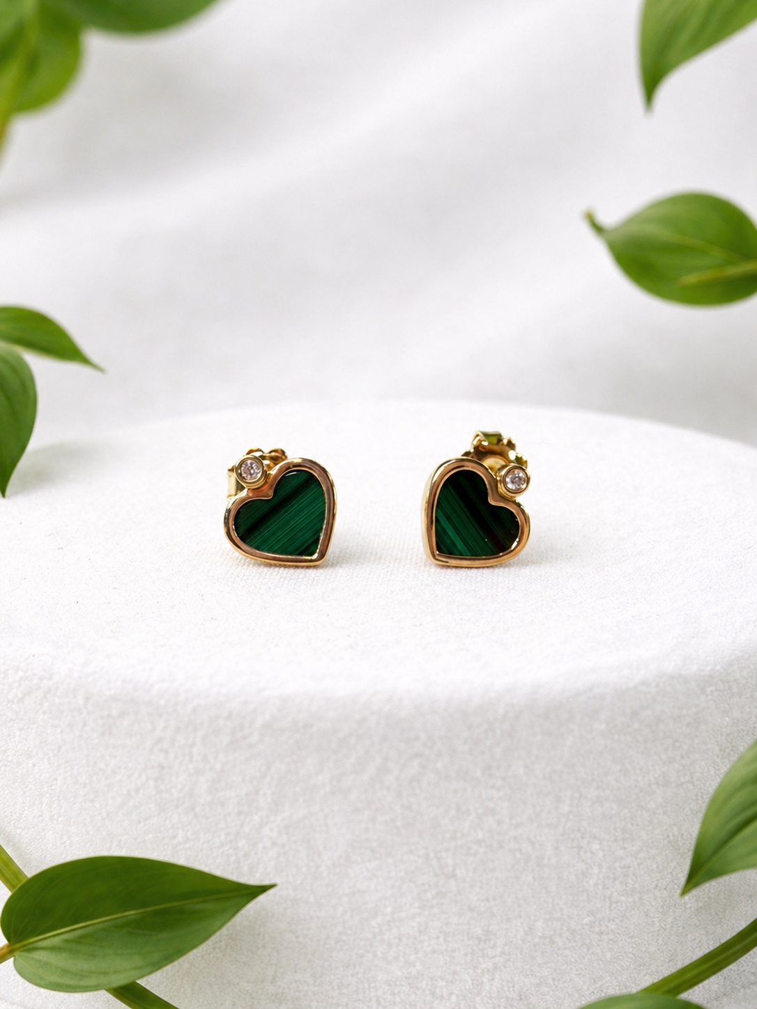Malachite and Diamond Heart Earrings