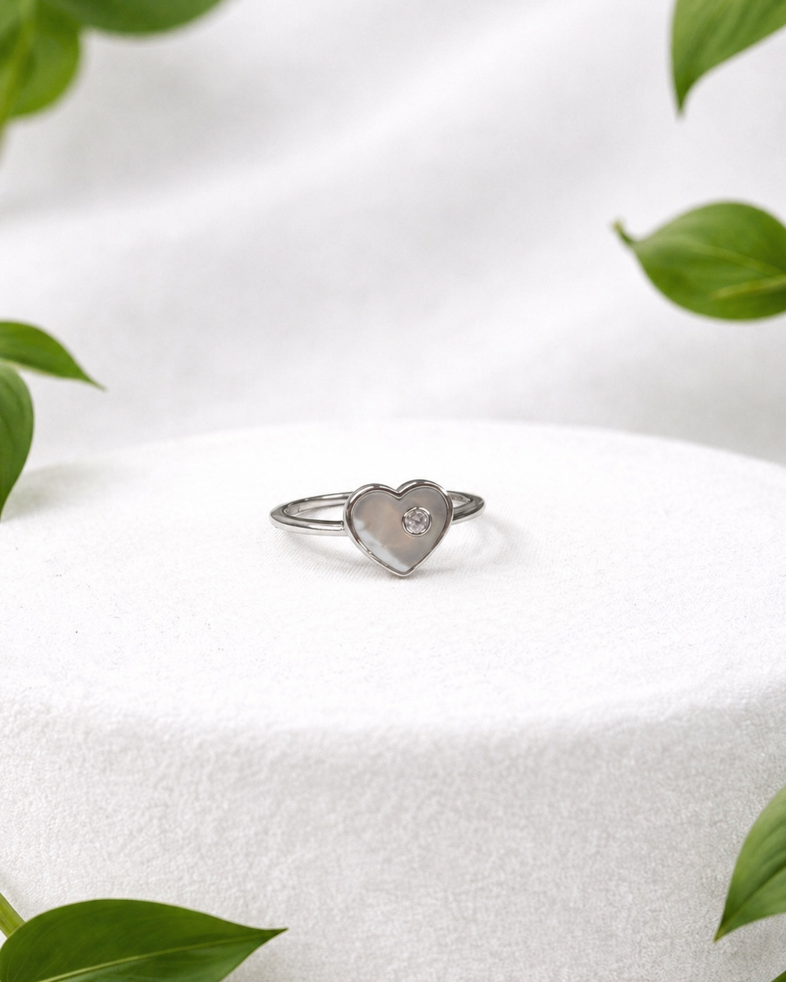 Mother of Pearl and Diamond Heart Ring
