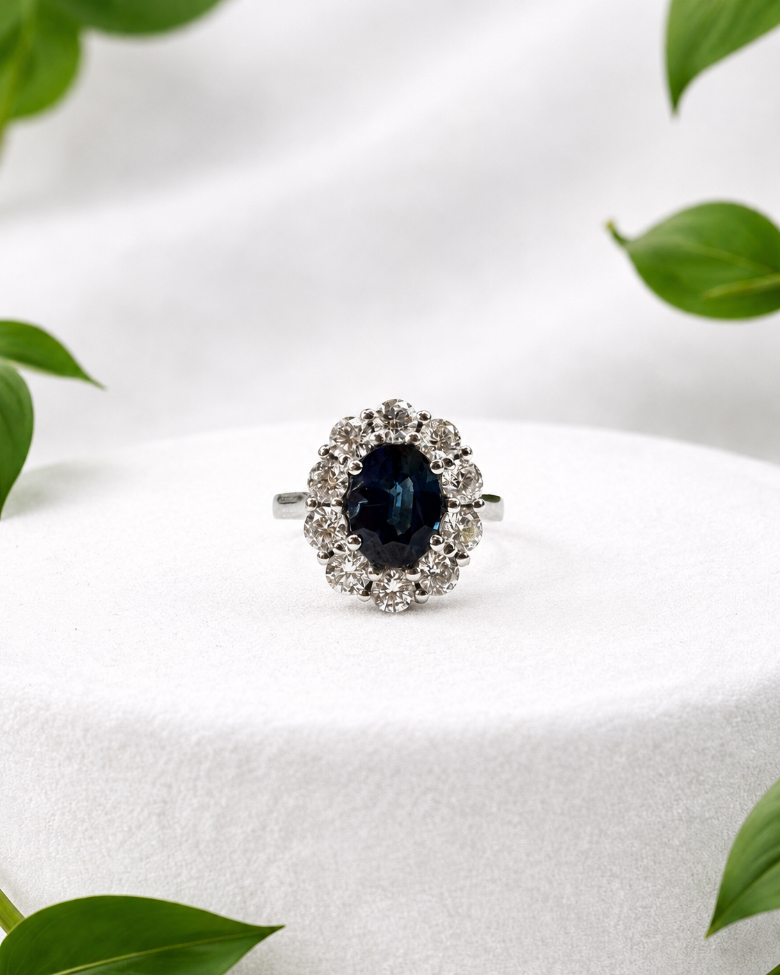 Sapphire and Natural Diamond White Gold Ring