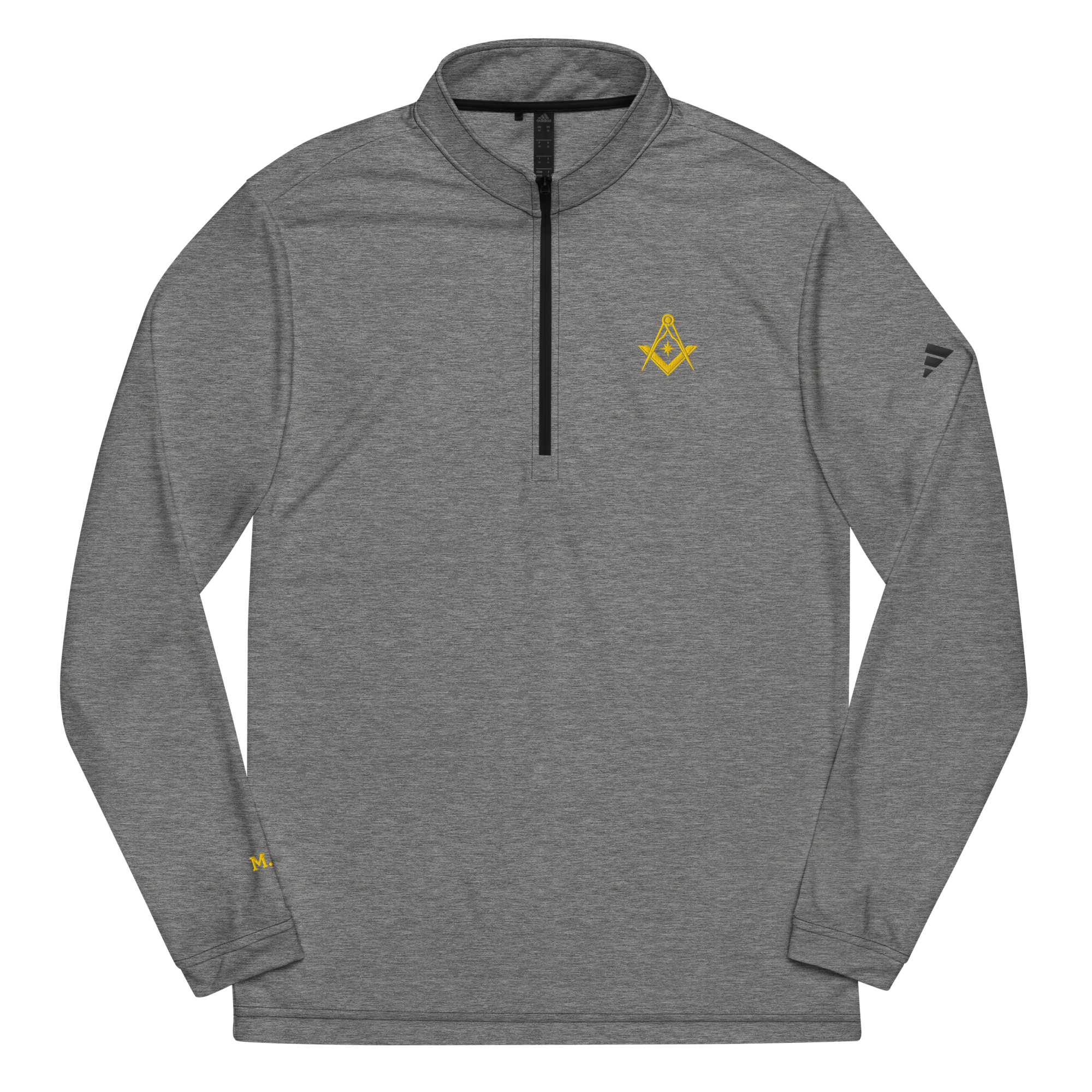 Gray Masonic quarter-zip pullover with Square & Compasses embroidery, breathable Freemason apparel.