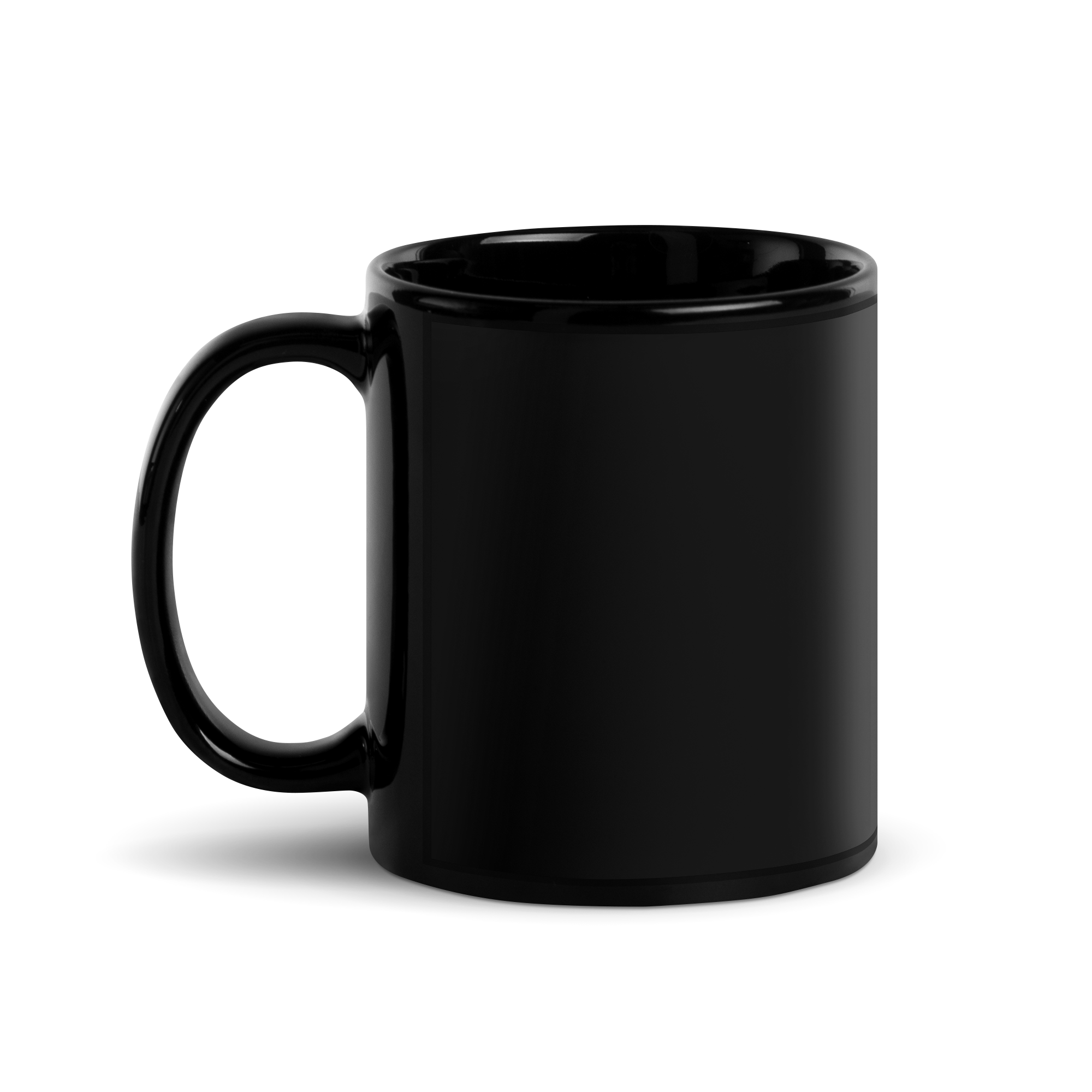 Black glossy ceramic mug featuring a stained glass All-Seeing Eye Masonic design with the Eye of Providence, radiant triangle, clouds, moon, and stars.