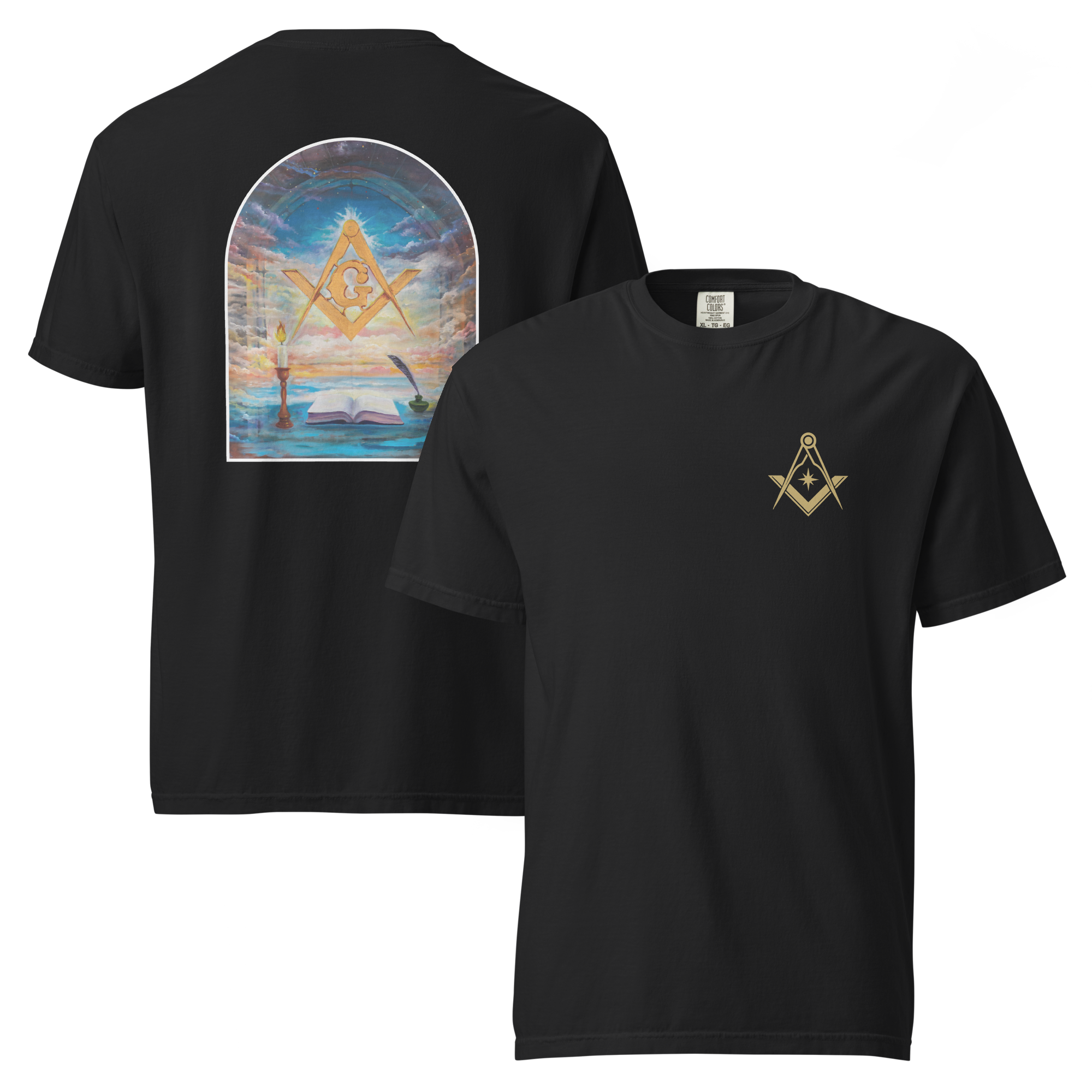 Unisex Masonic t-shirt with John Philip Capello artwork, premium cotton Freemason apparel for lodge and gift use.