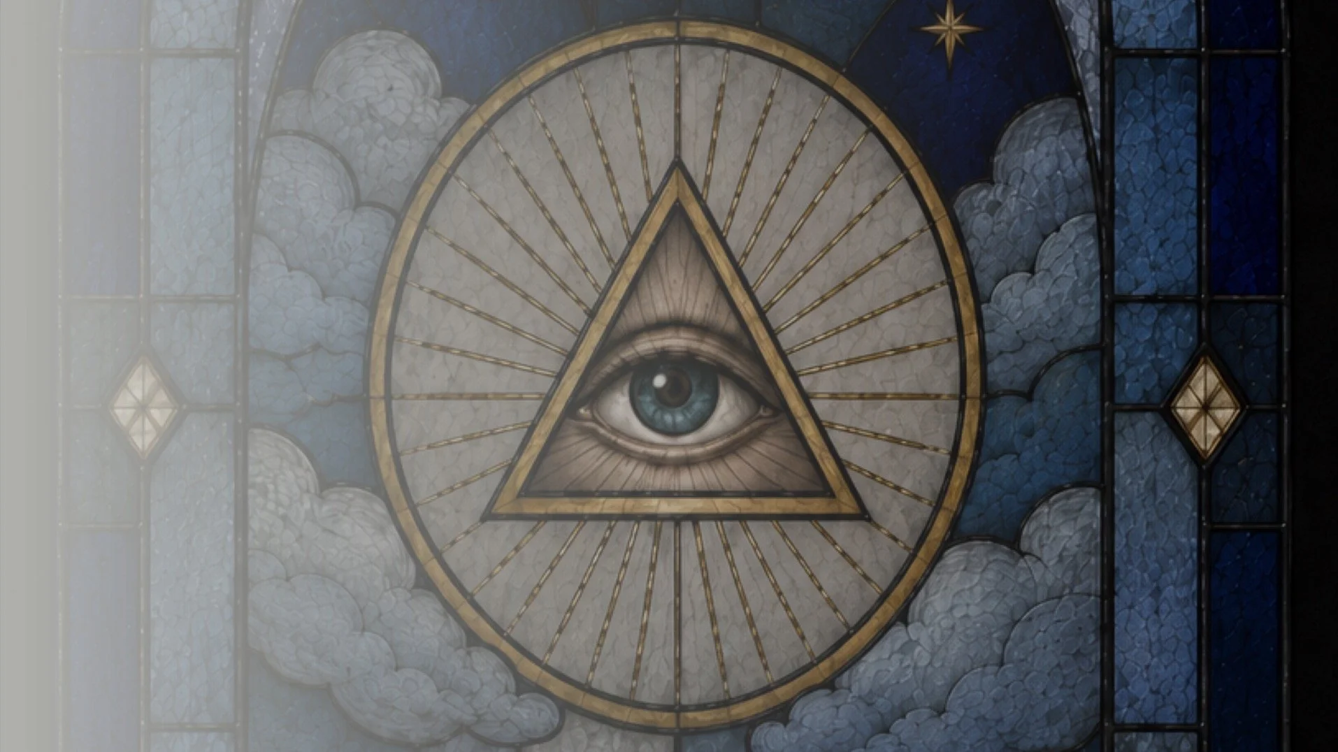Masonic all seeing eye stained glass art. 