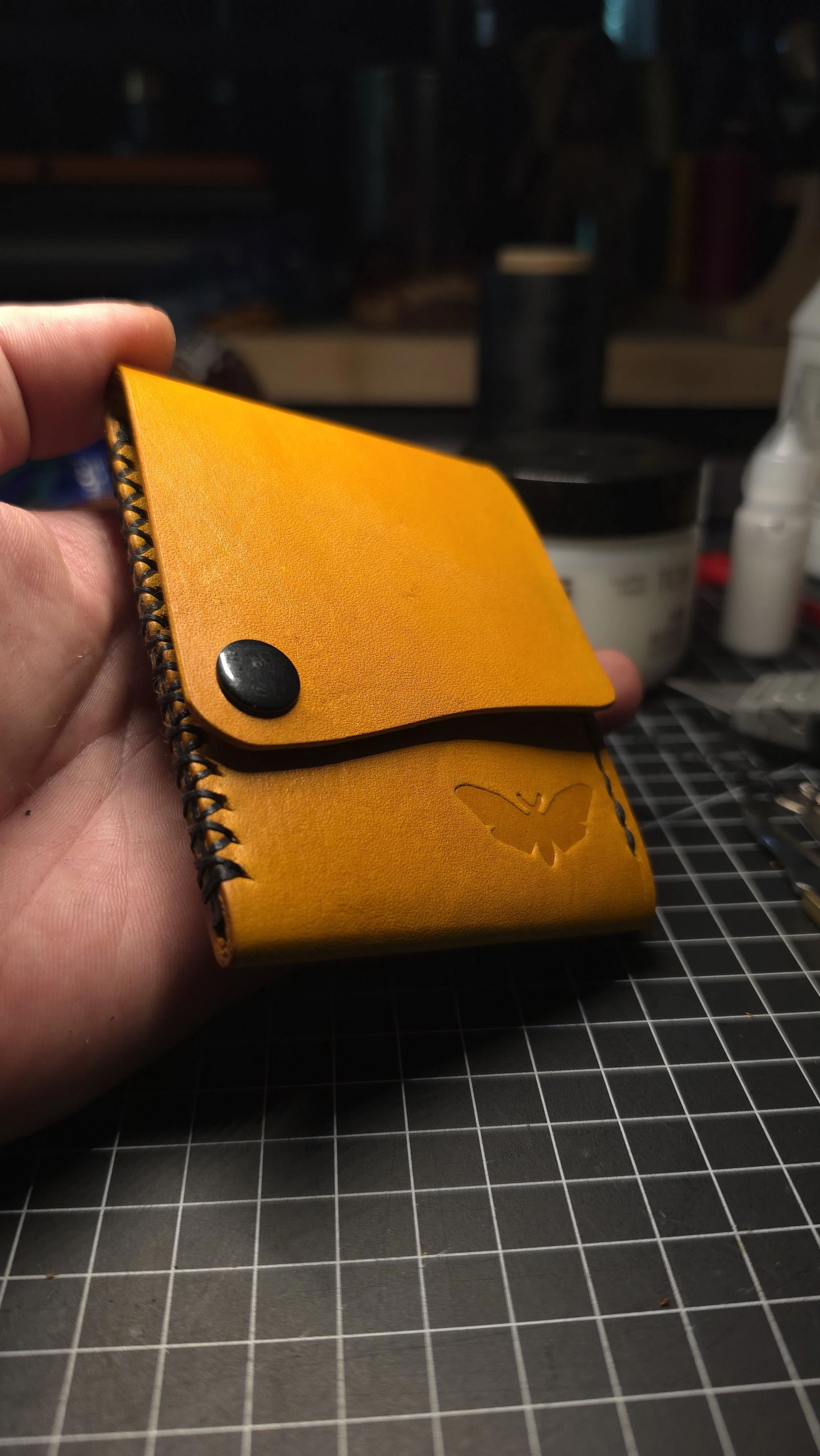 Handmade Slimline Leather Wallet - Yellow and Black