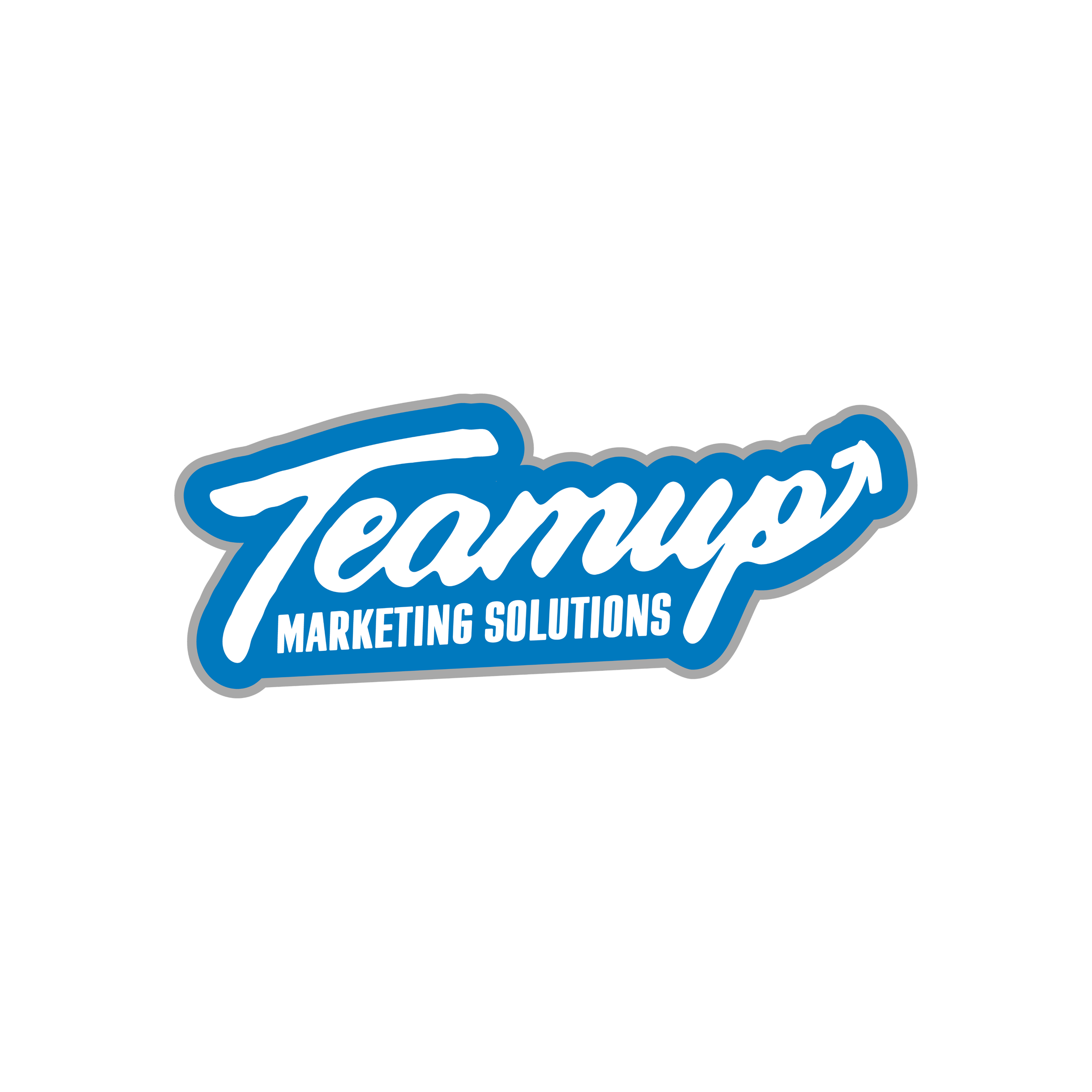 Close-up of a blue and white logo with the word 'Tegura' outlined in gray, along with smaller text beneath it that reads 'MARKETING SOLUTIONS.'