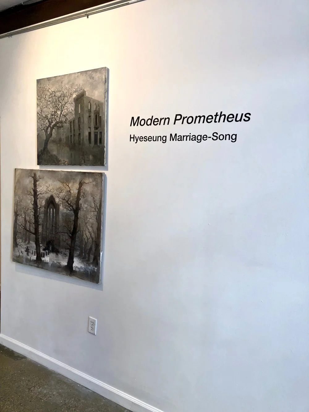 Installation view of Modern Prometheus with works by Hyeseung Marriage-Song