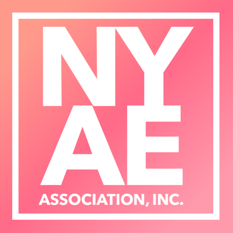 Pink gradient logo with white text reading "NYAE ASSOCIATION, INC." in bold letters.