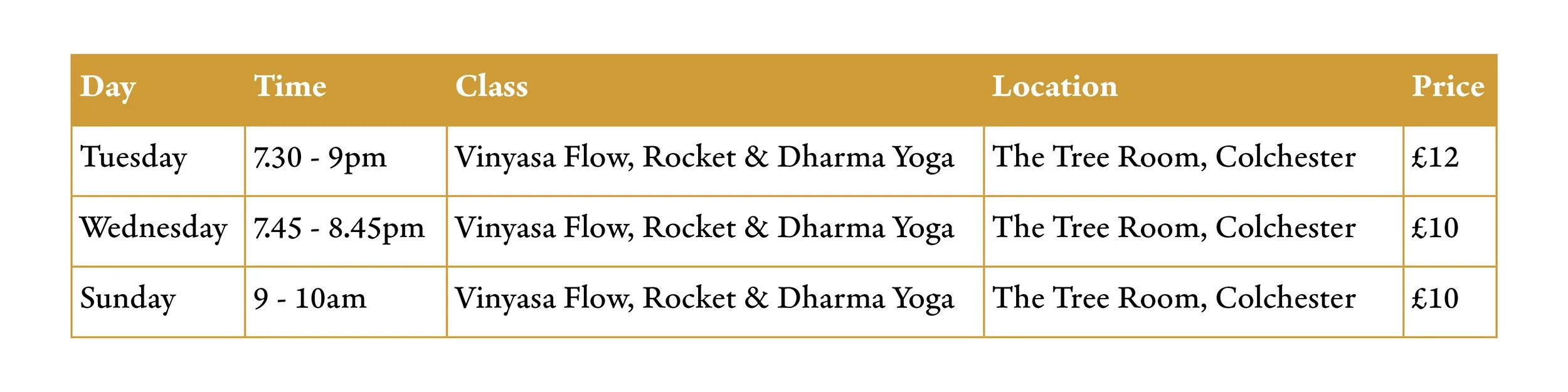 Yoga classes timetable colchester