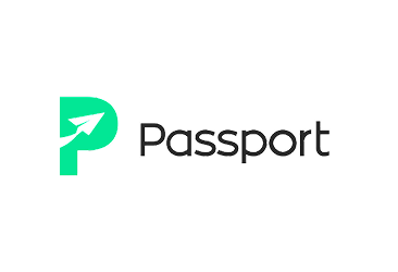 Logo with a green stylized letter P and a paper airplane, followed by the word 'Passport' in black text.