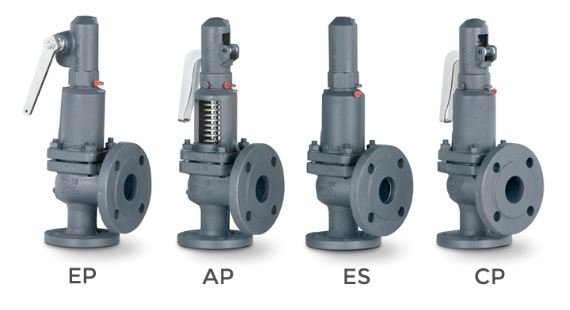 Válvula de seguridad industrial para alivio automático de presión. Apertura total instantánea para protección de sistemas de vapor y equipos a presión.