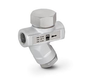 Purgador termodinámico con filtro para la extracción eficiente de condensados en sistemas de vapor. Ideal para tuberías, autoclaves y equipos reductores de presión.