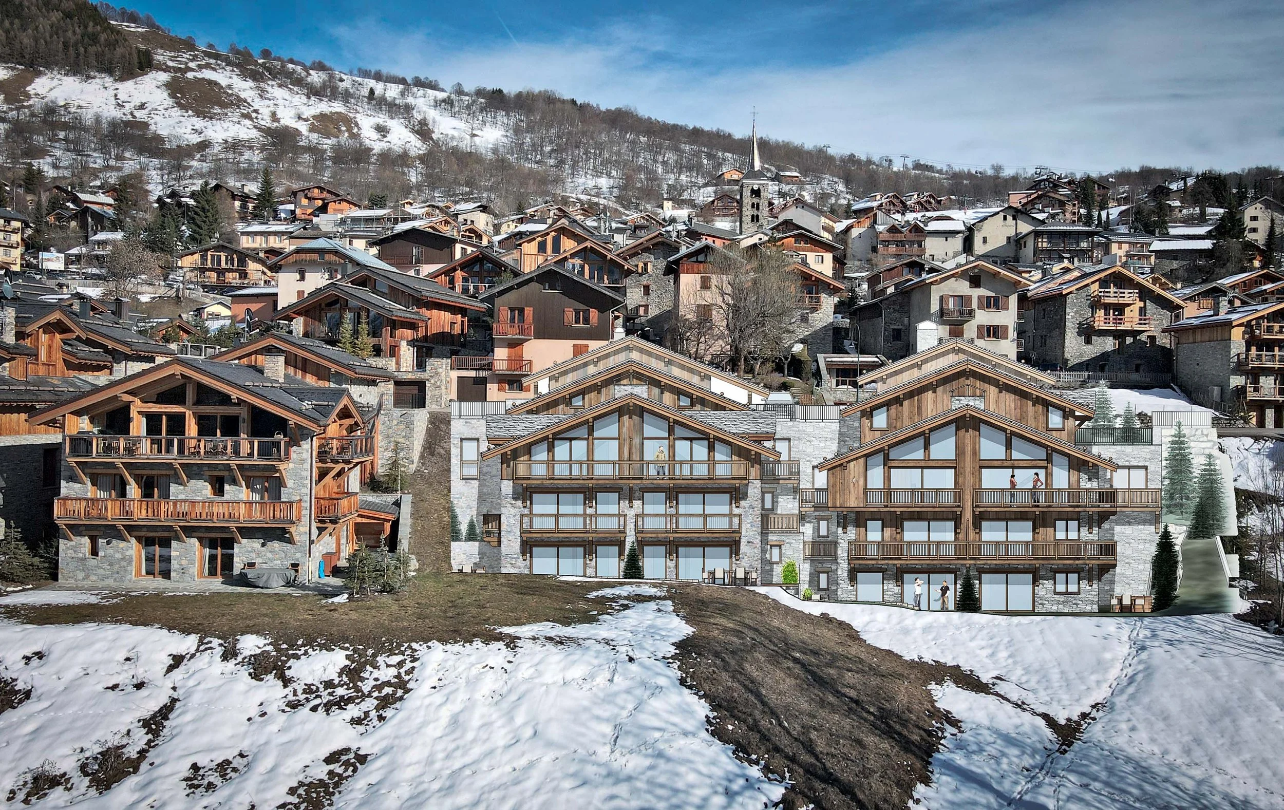 Vue 3D de la résidence et de son environnement, pour la commercialisation des lots d’appartements, préparée par l’agence HOME SUMMIT.