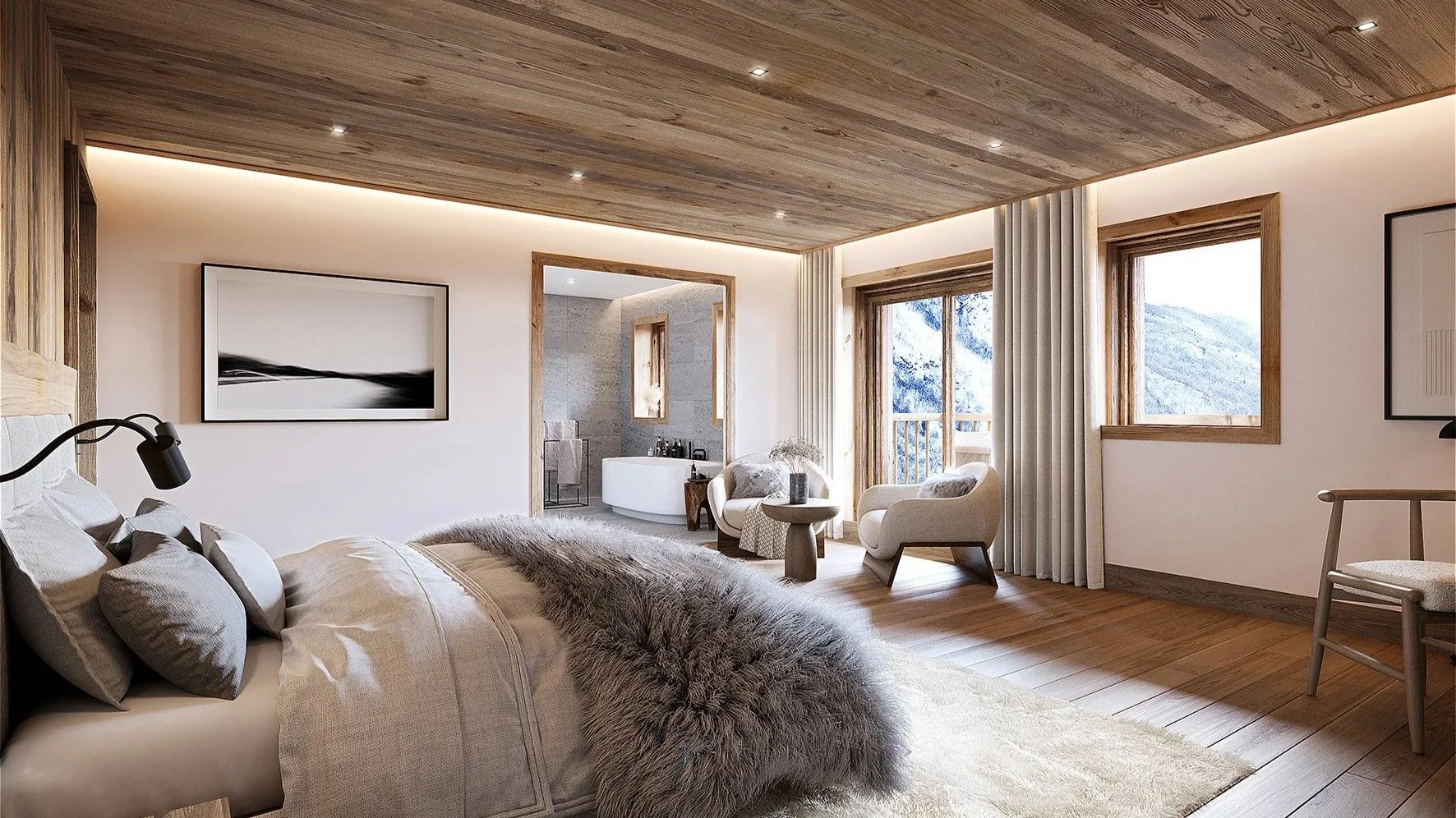 Suite parentale avec salle de bains et vue montagne dans un chalet de prestige à vendre à Saint-Martin-de-Belleville – HOME SUMMIT