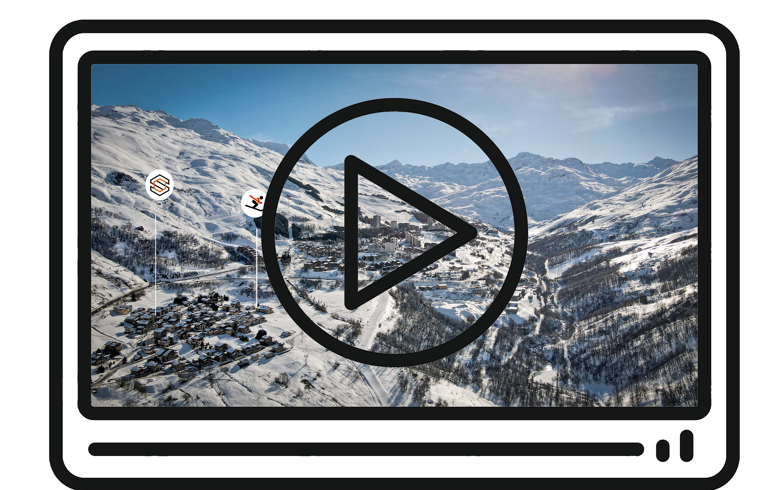 Vue aérienne illustrant la proximité immédiate du chalet proposé à la vente par HOME SUMMIT avec les pistes de ski des Menuires et le domaine skiable des 3 Vallées.