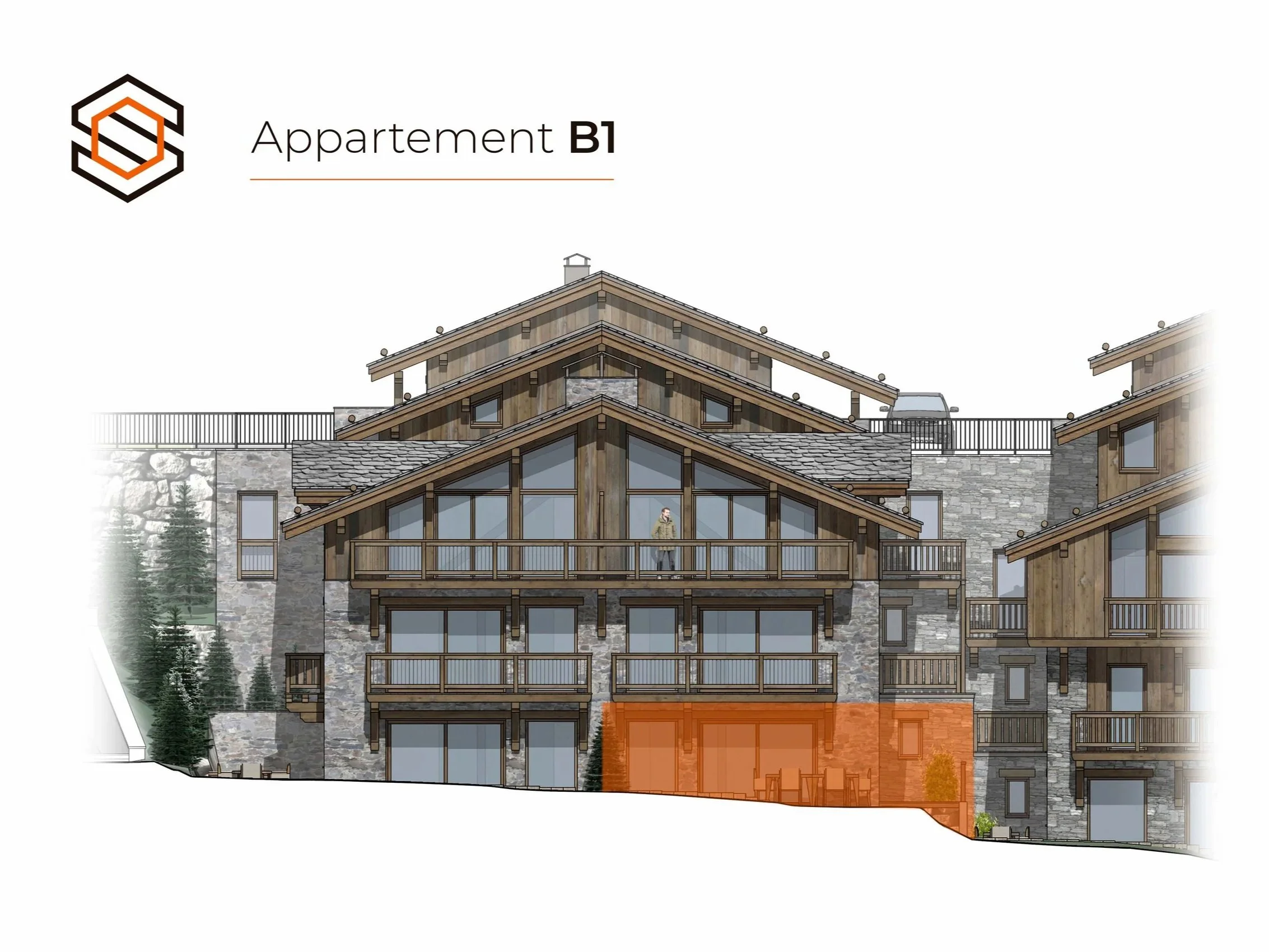 Implantation d’un appartement de 93 m² à vendre à Saint-Martin-de-Belleville dans une résidence de standing