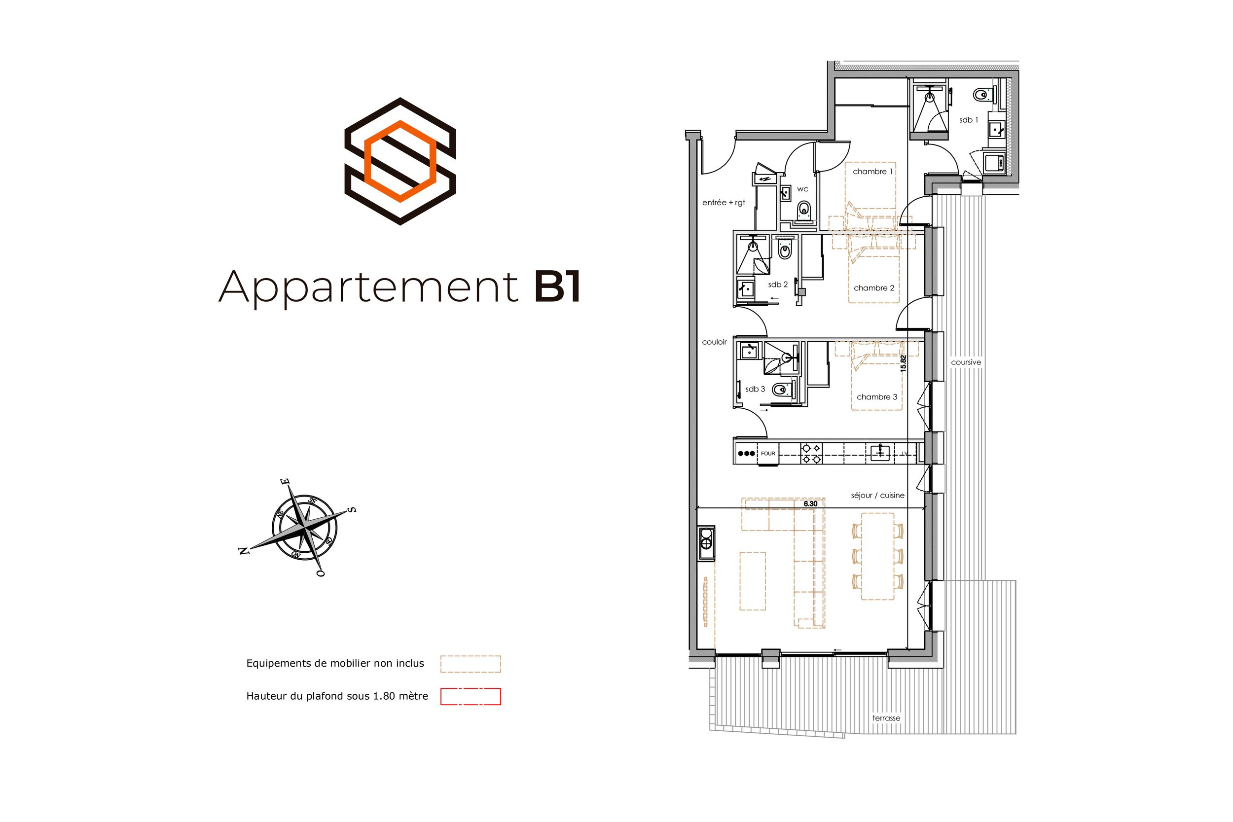 Découvrez le plan de vente de l’appartement B1, situé au premier étage d’une résidence au cœur de Saint-Martin-de-Belleville, dans le domaine skiable des Les 3 Vallées.  Un bien idéalement placé, proposé avec l’accompagnement de l’agence Home Summit.
