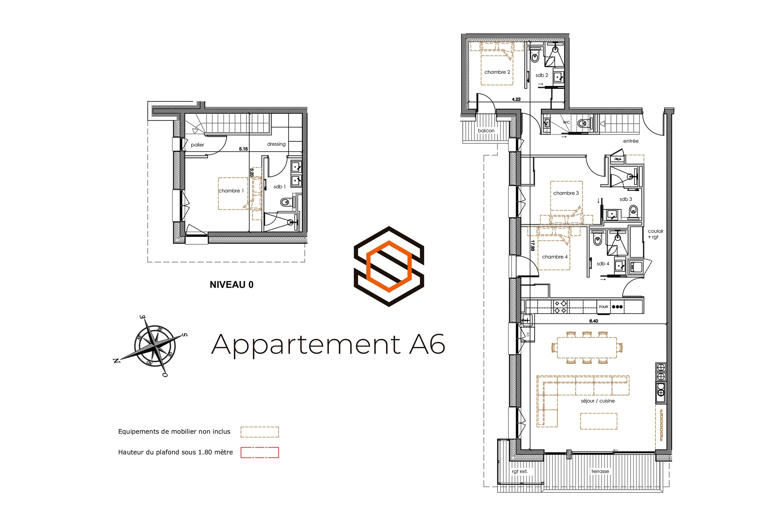 Plan d'un appartement duplex à vendre dans ce projet résidentiel haut de gamme à Saint-Martin-de-Belleville, suivi par l’agence HOME SUMMIT.