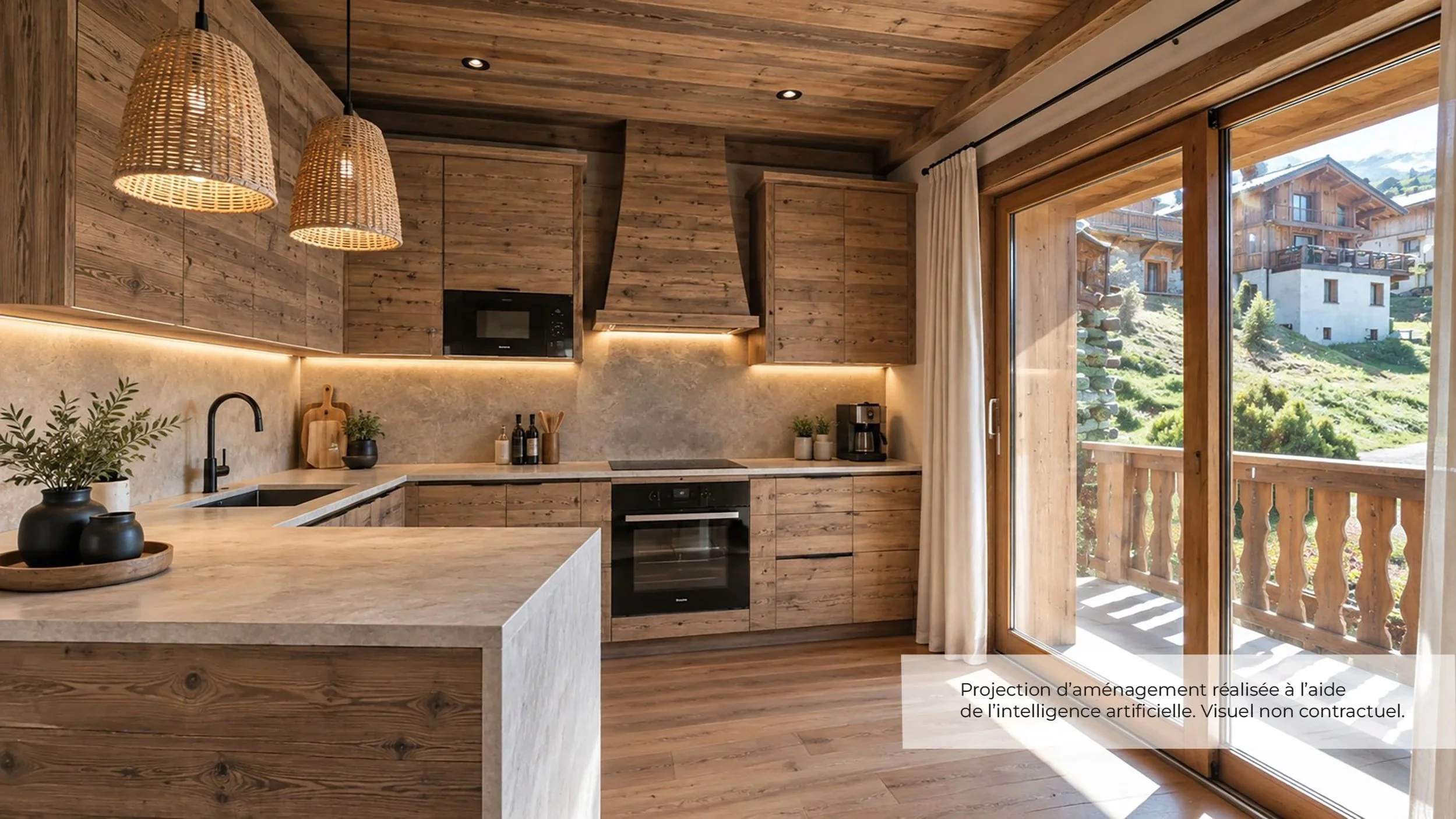 Projection d’aménagement d’une cuisine de chalet à vendre près de Saint-Martin-de-Belleville dans les 3 Vallées