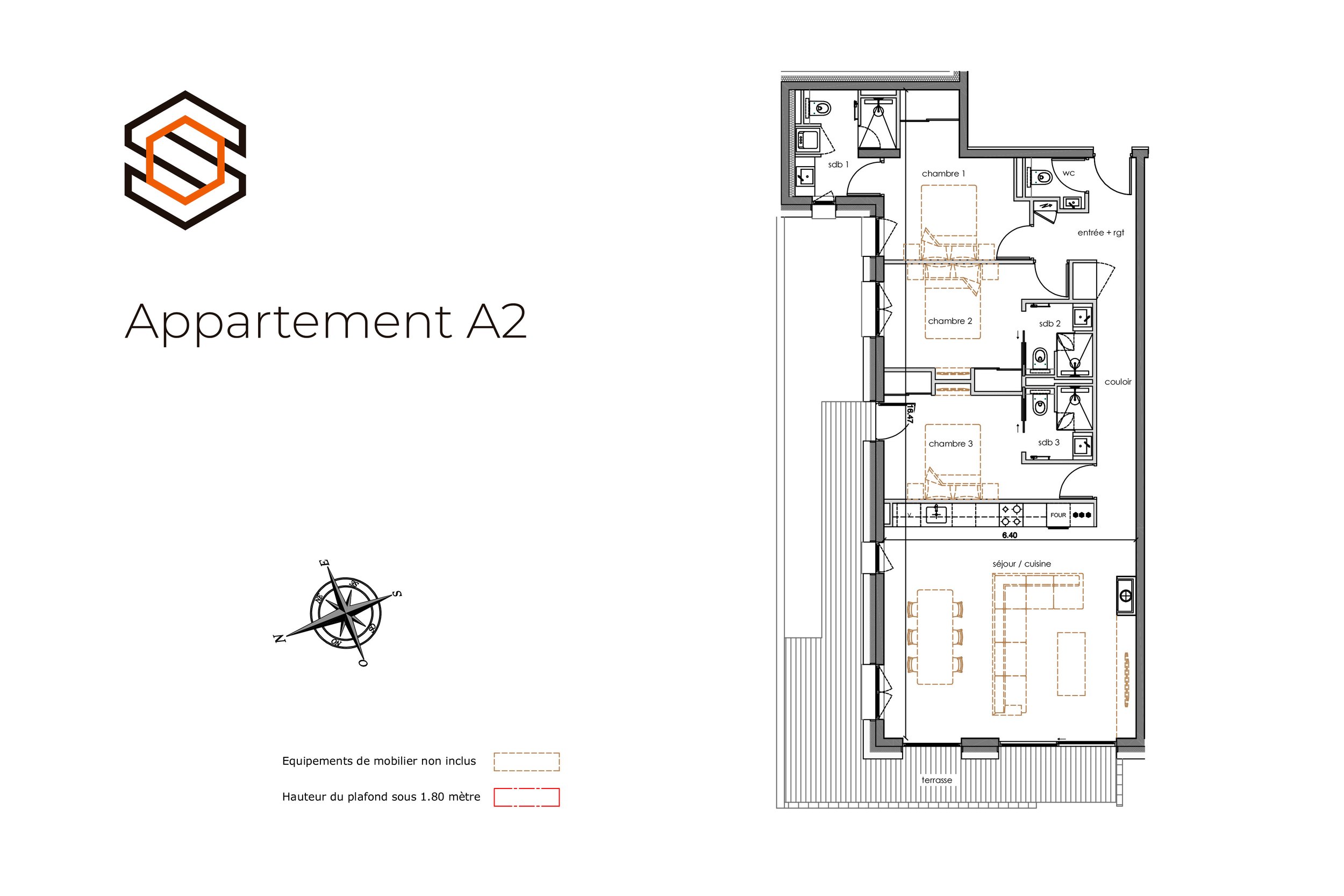 Plan d'un appartement à vendre à Saint-Martin-de-Belleville présenté par HOME SUMMIT, idéal pour un investissement locatif et la para-hôtellerie dans les 3 Vallées.