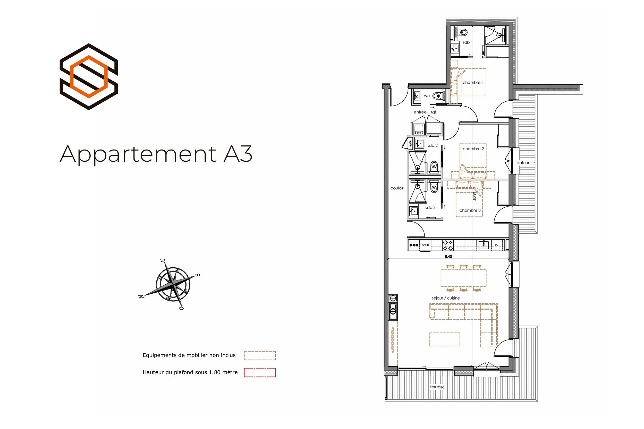 Plan d'appartement de standing à vendre à Saint-Martin-de-Belleville, proposé par HOME SUMMIT pour une résidence secondaire à proximité des pistes de ski.
