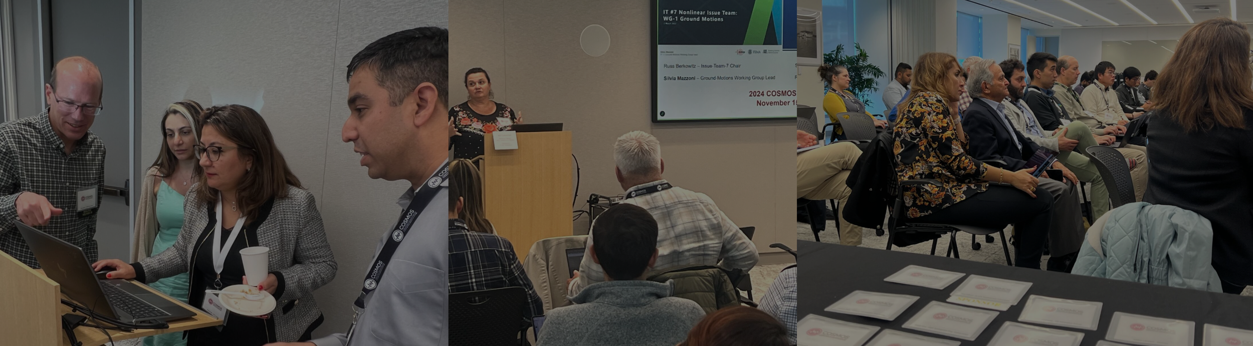 Group of three images from COSMOS seismic research meetings.