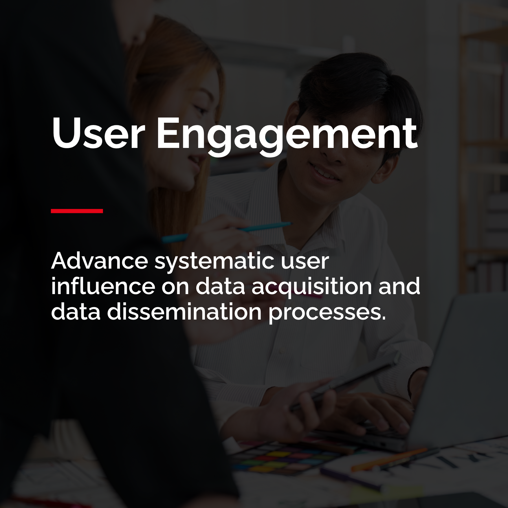 People working together over a laptop to showcase COSMOS' attention to user engagement.
