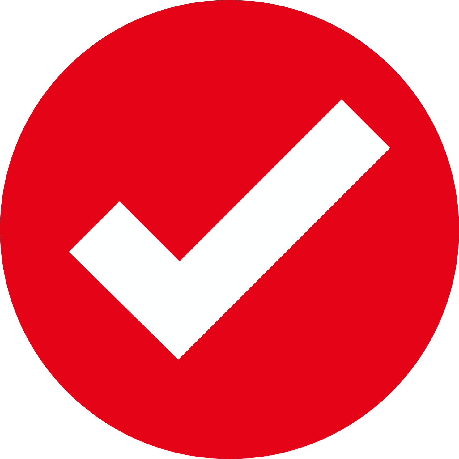 Red circle icon with a white checkmark.