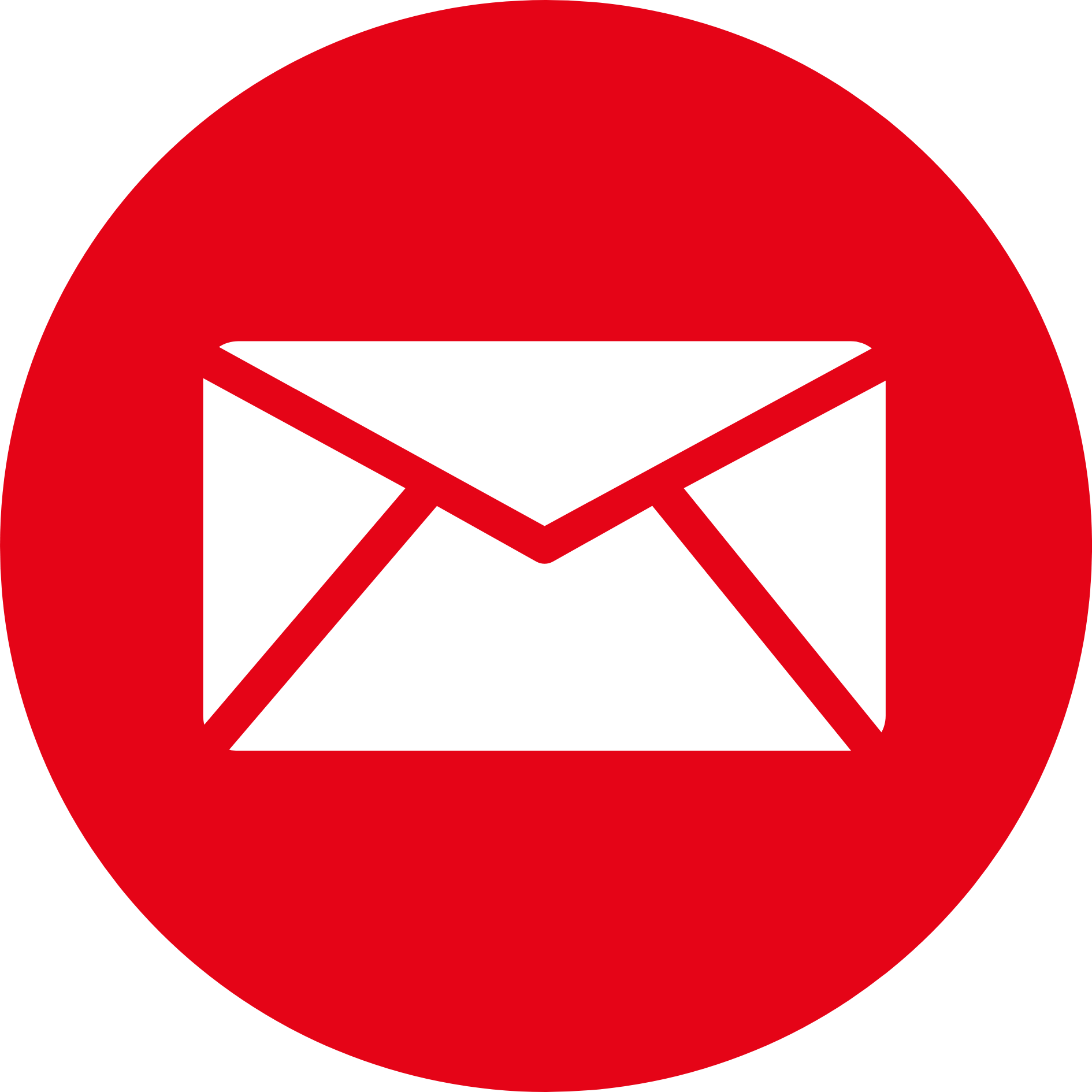 Red circle icon with a white envelope symbol representing email contact.