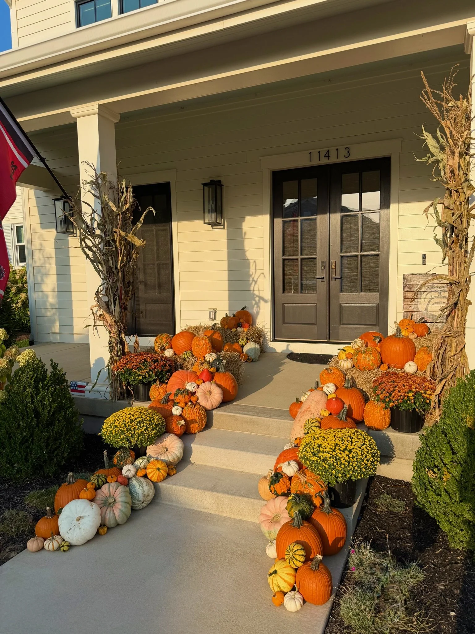 Beautiful pumpkin porch display at Louisville Kentucky home
