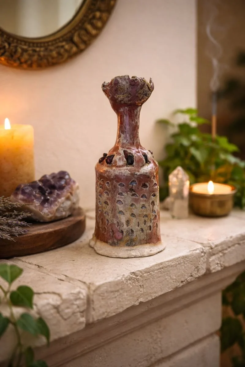 Garnet Keep  Handbuilt Ceramic Ritual Bell with Garnet