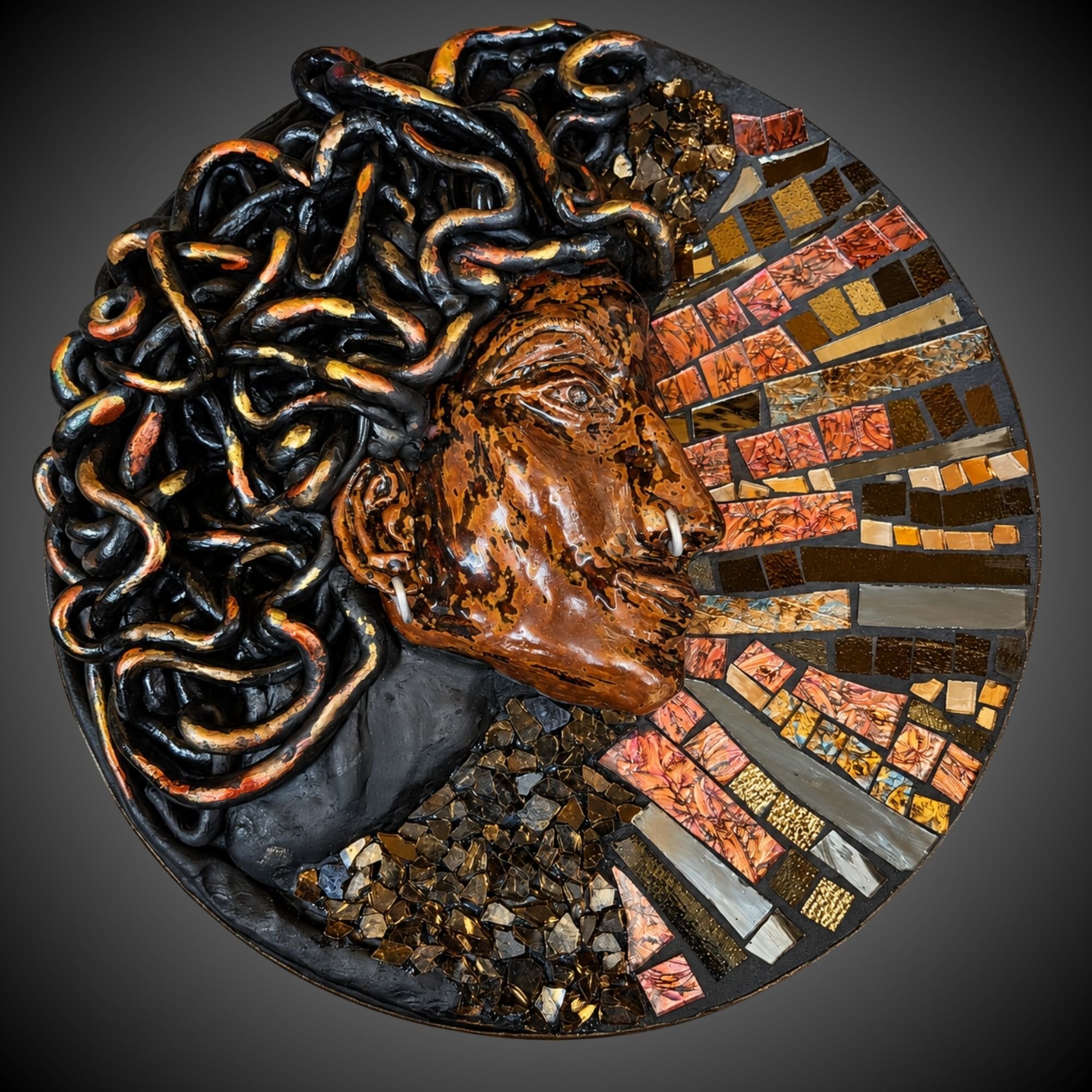 Mercury (Transformation), ceramic face and glass mosaic
