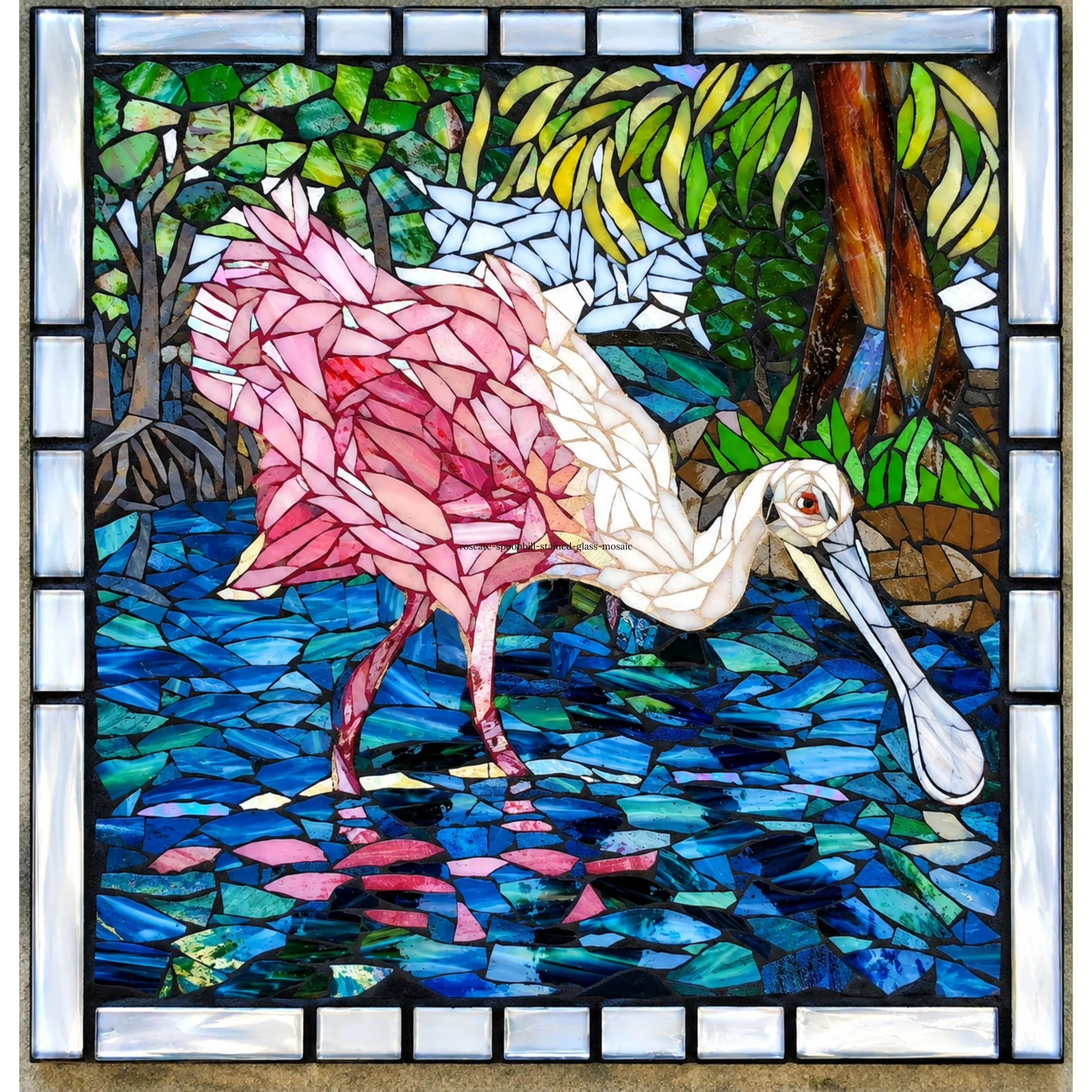 
Roseate Spoonbill mosaic table top 18 x 18"
