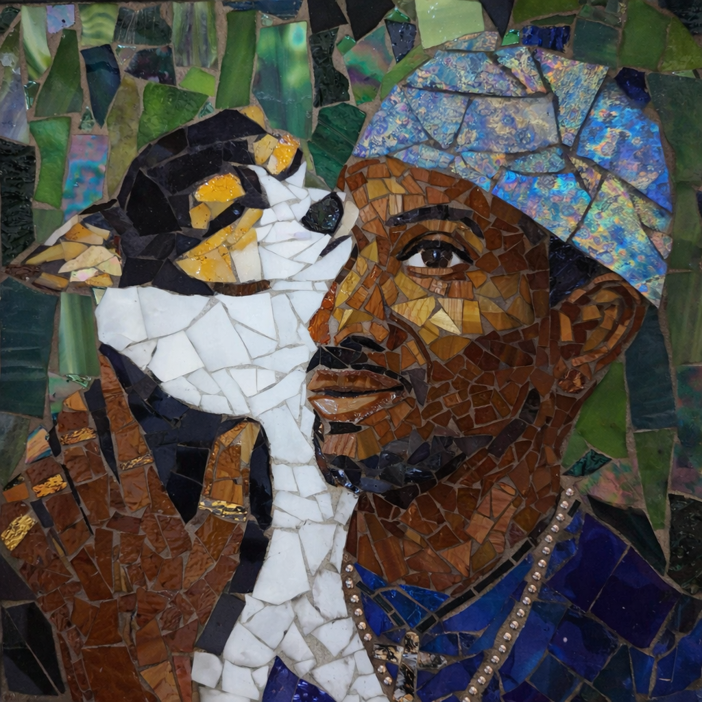 Lost and Found — I saw a neighbor’s post about being reunited with his lost dog. The photo touched me so much that I made this mosaic, tracked him down and gave it to him.