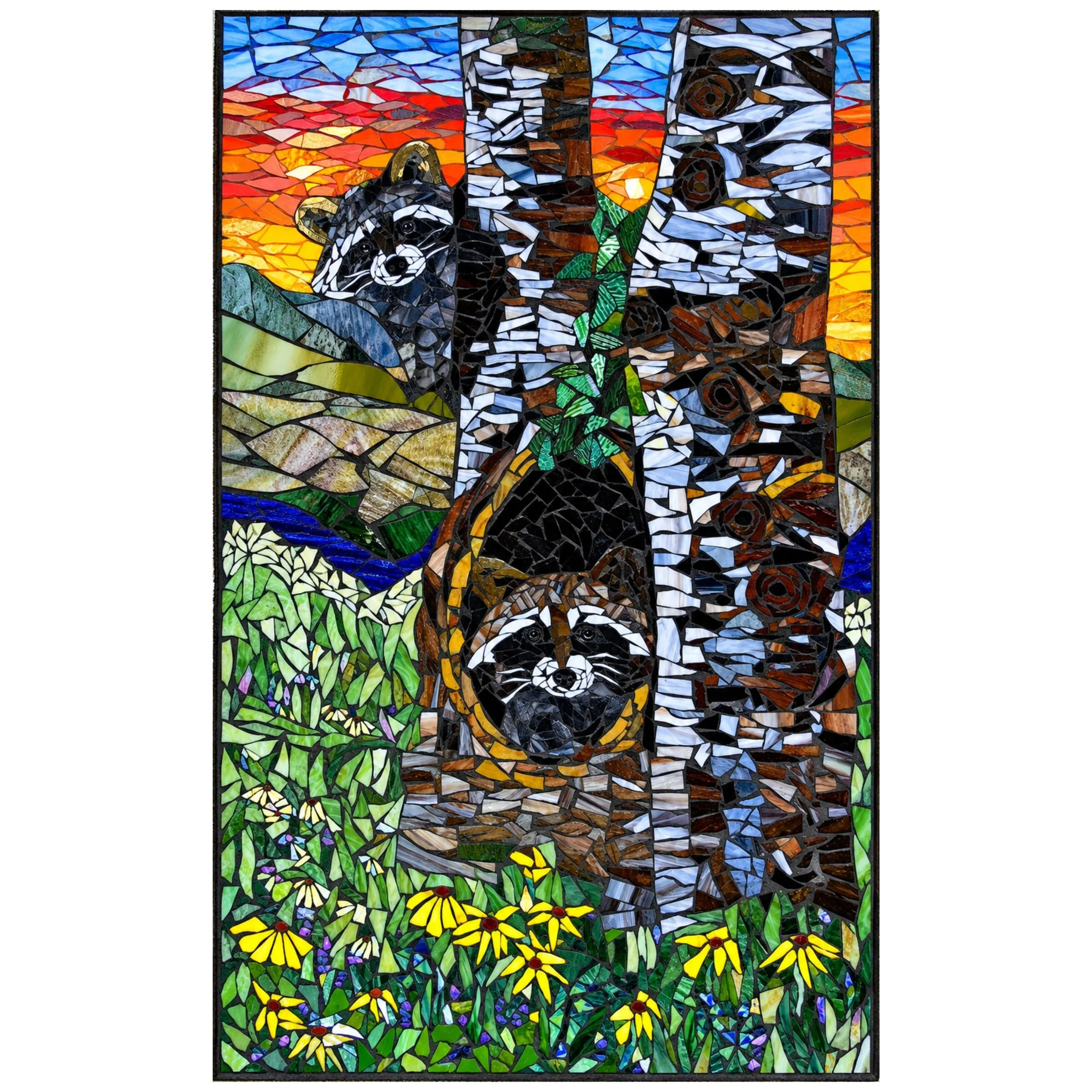 Blue Mountain Ridge Raccoons — Large scenic mosaic created to replace a conventional window.
