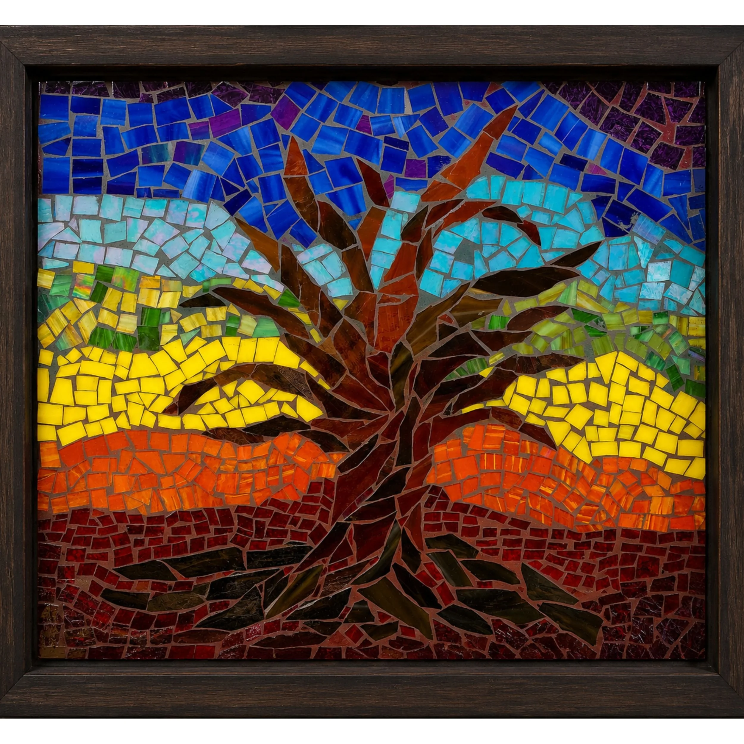Tree of life mosaic created for an exterior mount on the side of a barn building.