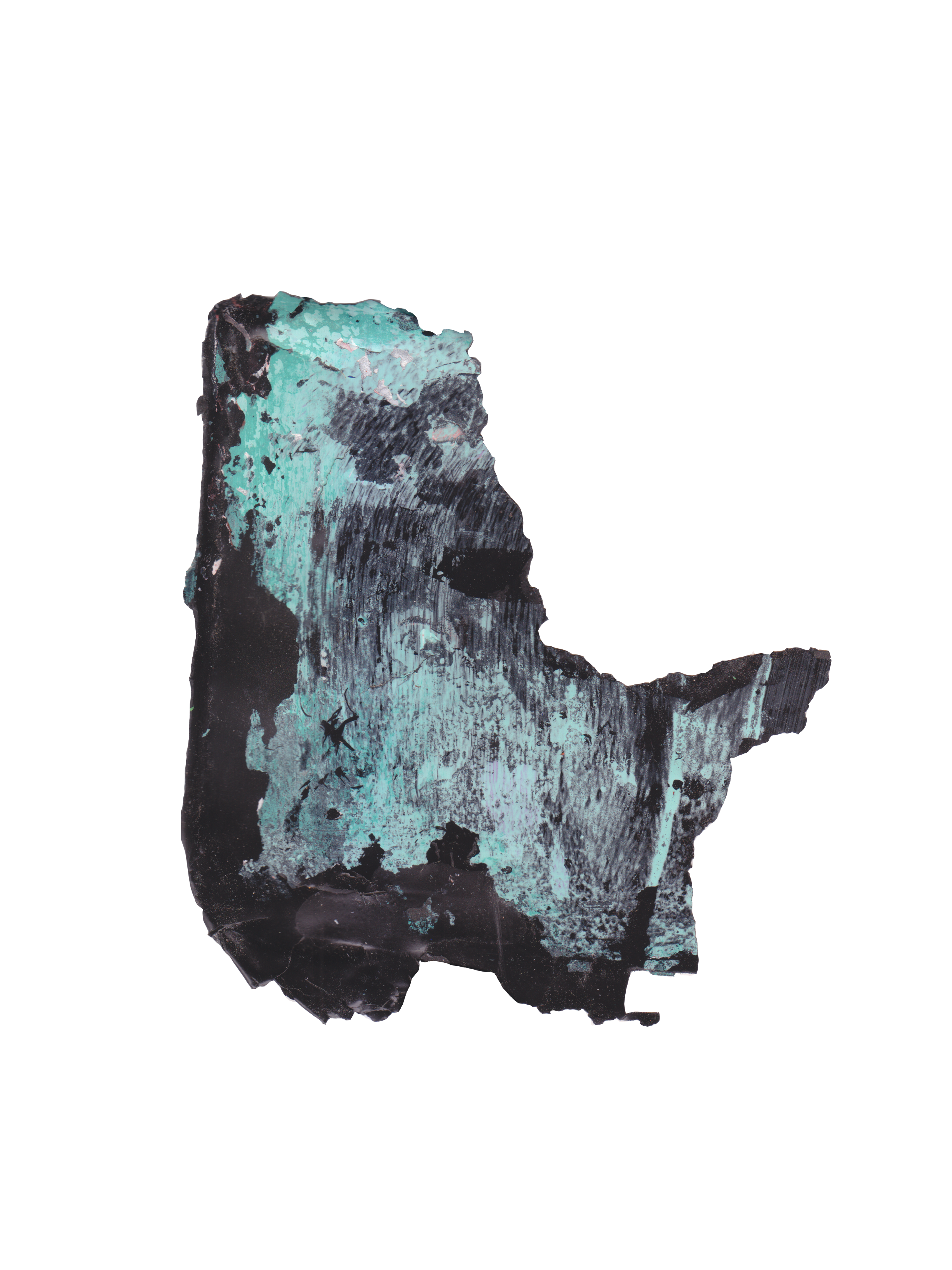 Litografia astratta con colori blu, verde e nero su sfondo bianco
