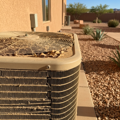 central AC unit with rusted outdoor condenser coil