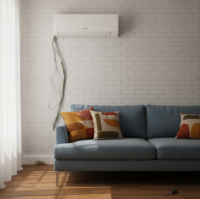HVAC technician comparing wall-mounted mini-split to central air unit