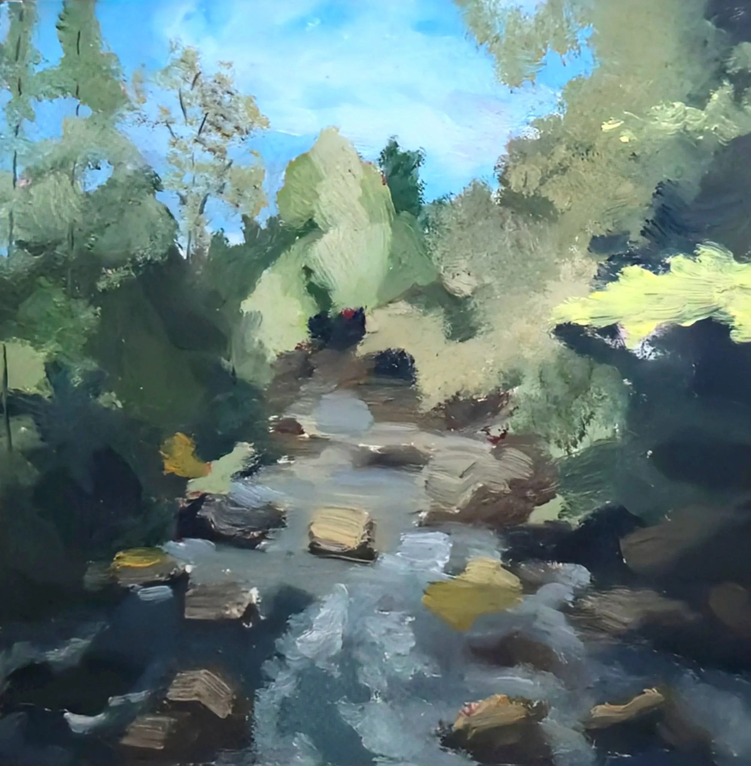 "Plein Air no.1"

Oil on 8" x 8" gesso board.

The first in what is to become a long sequence of plein air paintings, Plein Air no.1 revitalized my love for this traditional practice. To study a landscape from within is an experience unmatched. Not o