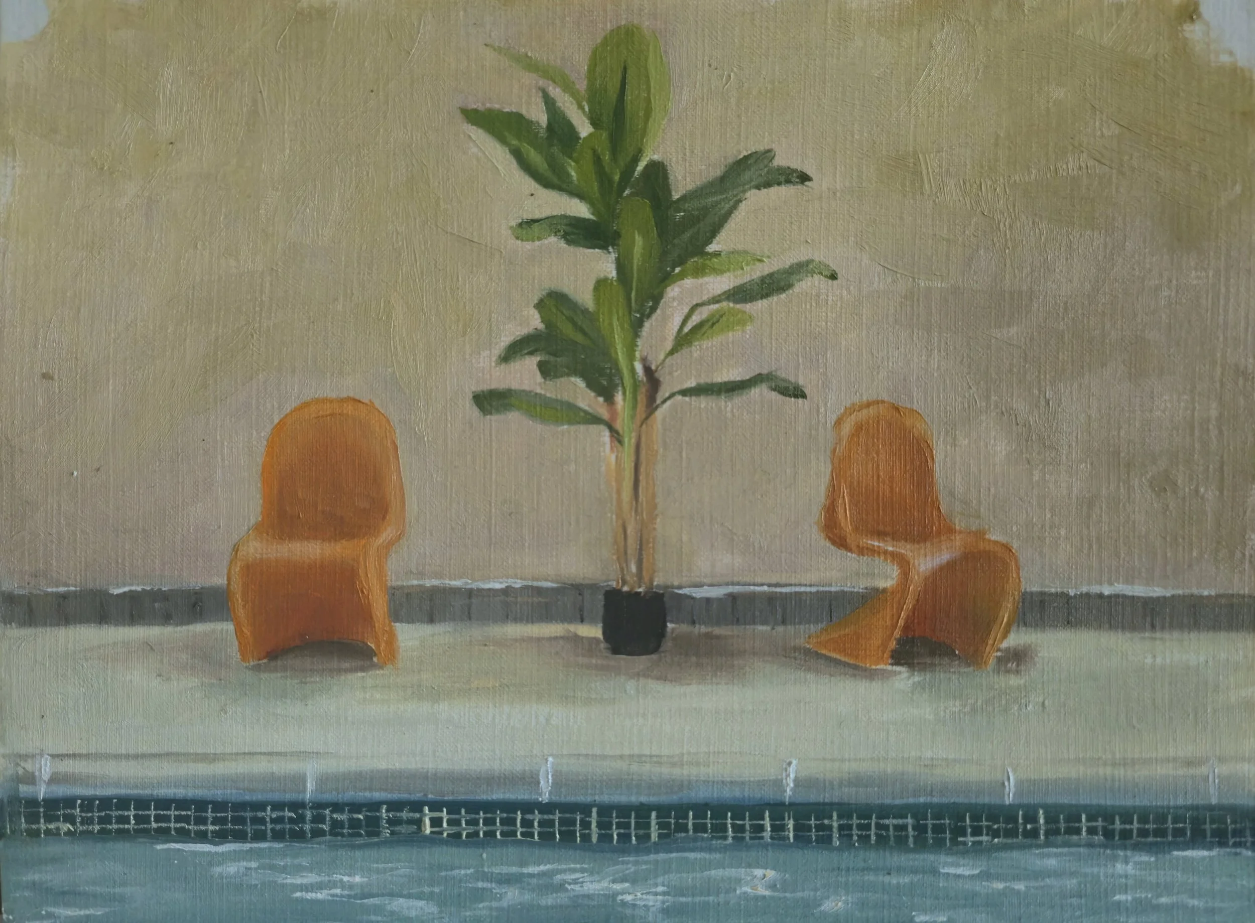 "Plein Air no.4- By the Pool"
Oil on 8" x 6" Canvas Paper