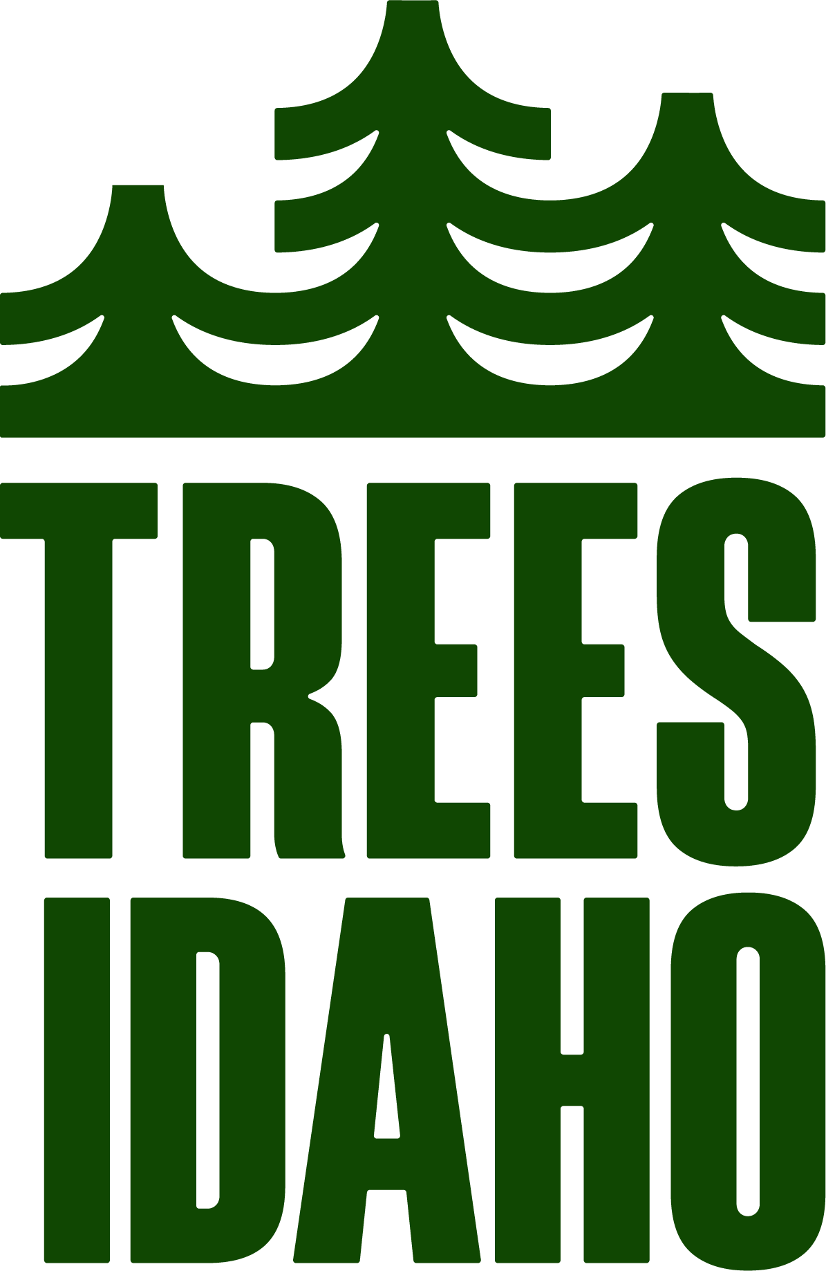 Logo with green trees and the words 'TREES IDAHO' in green uppercase letters.