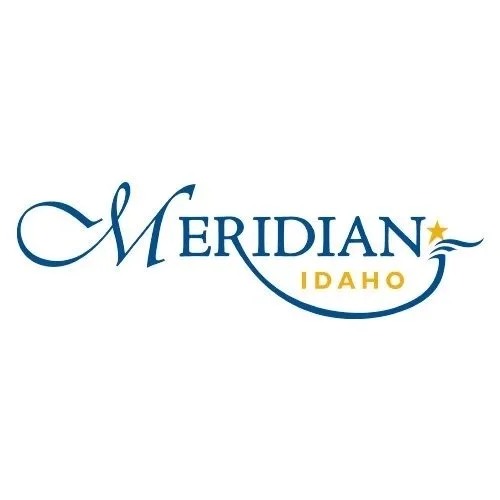 Meridian Idaho city logo with stylized text and a star