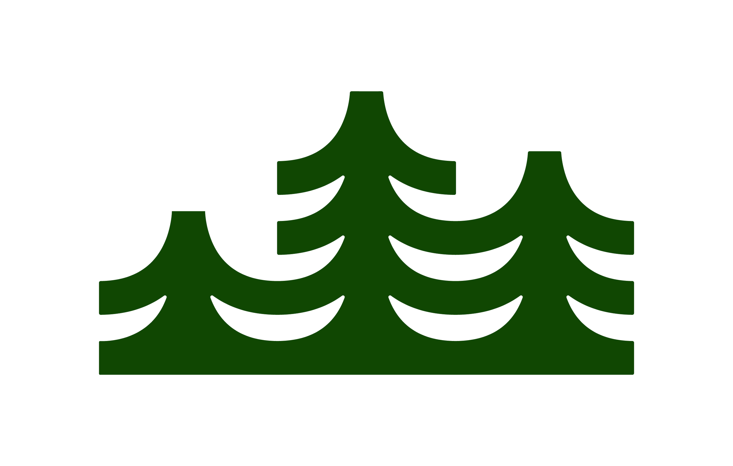 Illustration of three evergreen Christmas trees in dark green color.