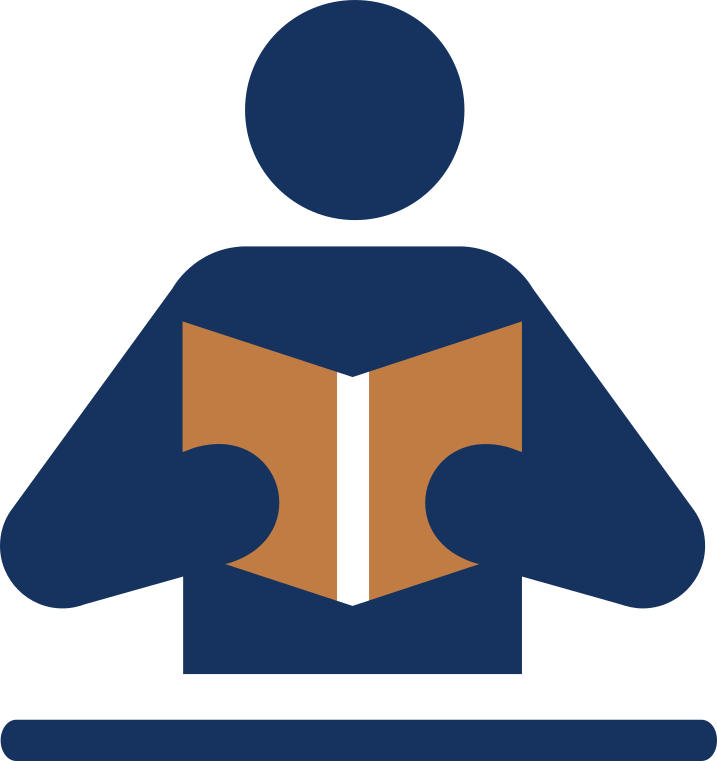 A simplified image of a person reading a book.