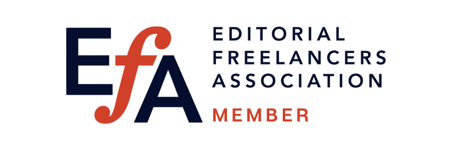 Navy and orange EFA logo that reads: Editorial Freelancers Association Member