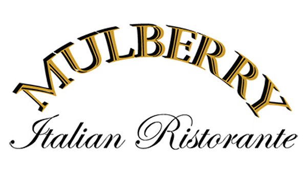The logo of Mulberry Italian Ristorante. The word "MULBERRY" is in large gold and black letters arched at the top, with "Italian Ristorante" in elegant black script underneath.