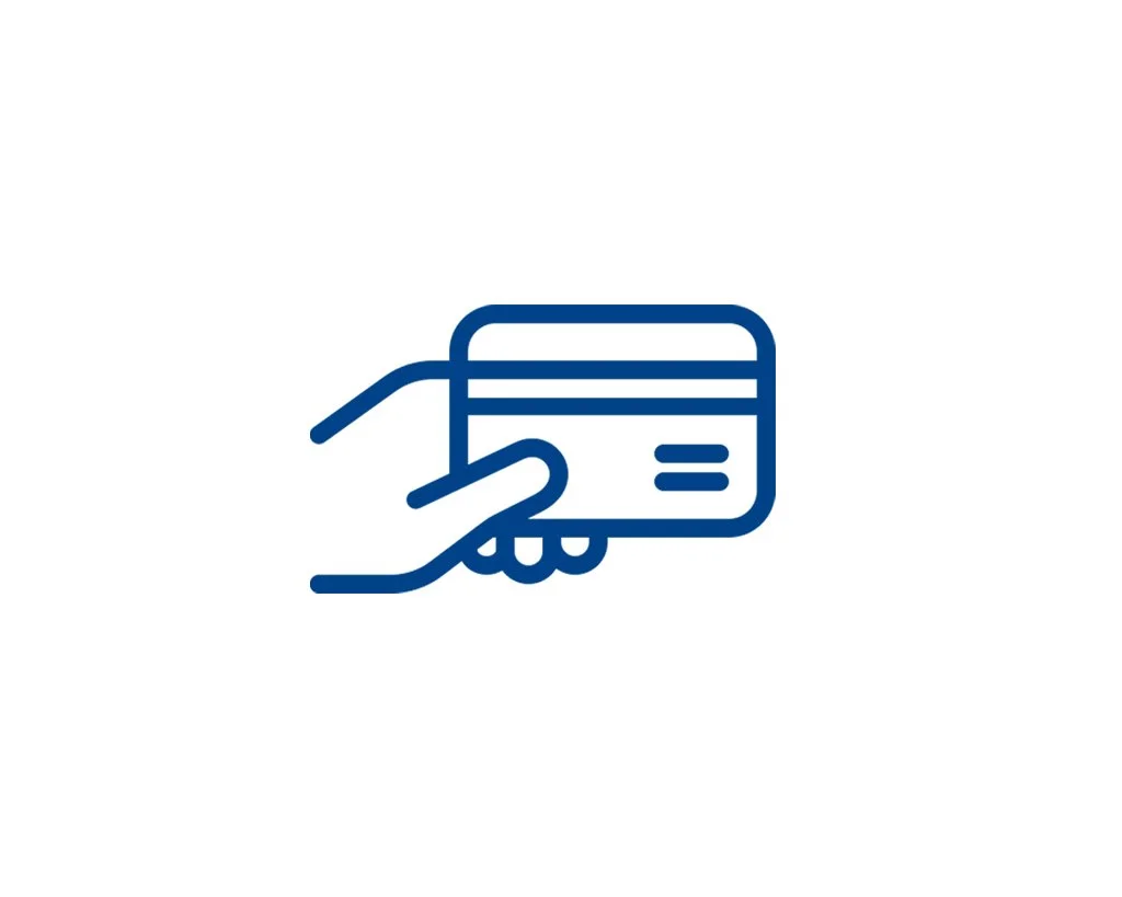 Line drawing of a hand holding a credit card.